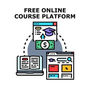 Free online course platform gaining knowledge concept Stock Illustration