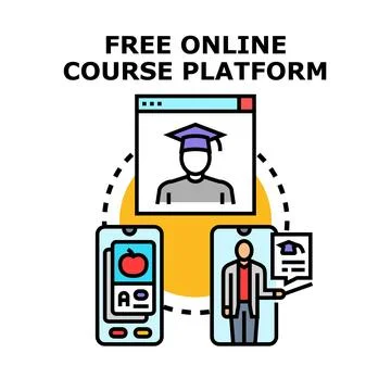 Free online course platform teaching and learning concept Stockillustratie