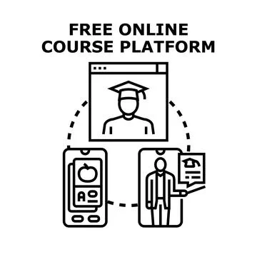 Free online course platform teaching and learning concept Stock Illustration