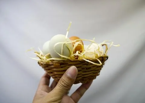Free-range eggs of various colors Foto stock