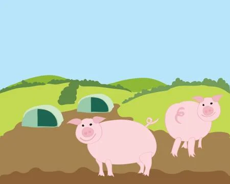 Free range pigs Stock Illustration