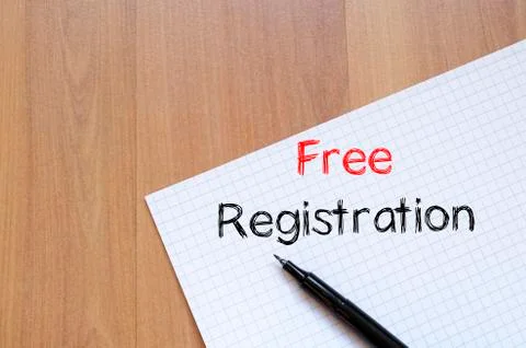Free registration write on notebook Stock Photos