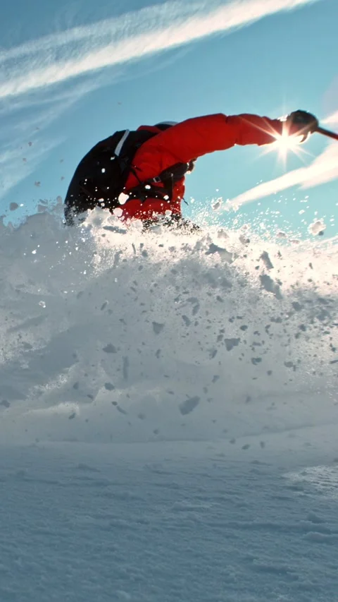 Free Ride Skier Running Down the Hill. Freeze Motion. Stock Footage 298737193