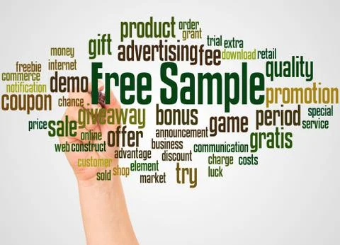 Free Sample word cloud and hand with marker concept Stock Photos