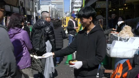 Free Samples Inside The Biggest Fish Market In Tokyo, Japan Stock Footage 158992461