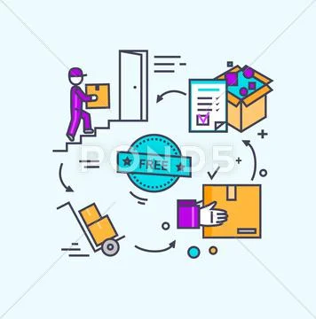 Free Shipping Concept Icon Flat Design Stock Illustration