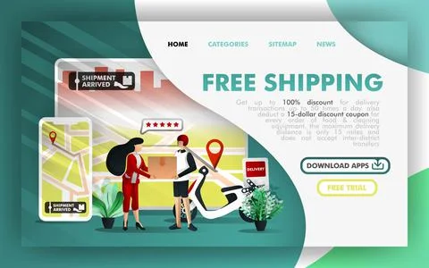 Free shipping Flat Vector Illustration Concept, courier service and online de Stock Illustration