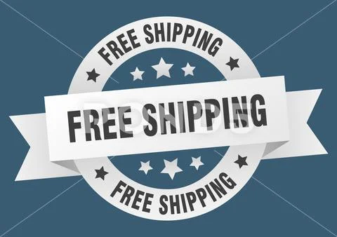 Free shipping ribbon. free shipping round white sign. free shipping Stock Illustration