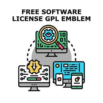 Free software license gpl emblem concept illustration Ilustración de archivo