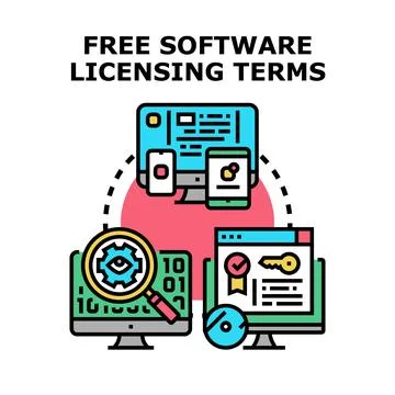 Free software licensing terms concept vector illustration Ilustración de archivo