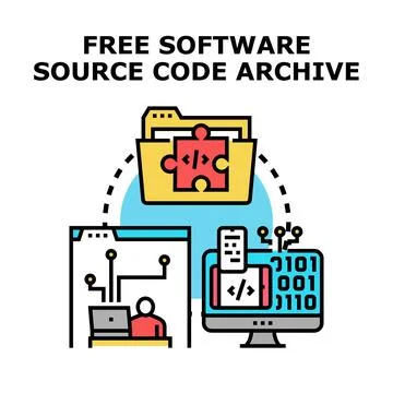 Free software source code archive concept developing system Stockillustratie