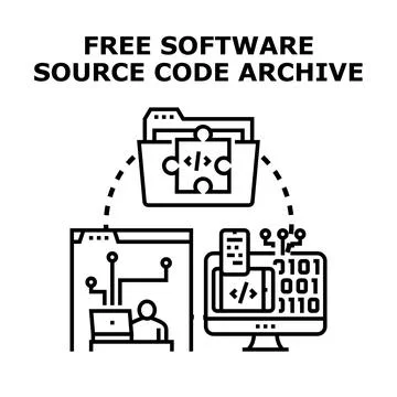 Free software source code archive concept developing system 库存插图