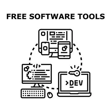 Free software tools for creative development and technology Stock Illustration