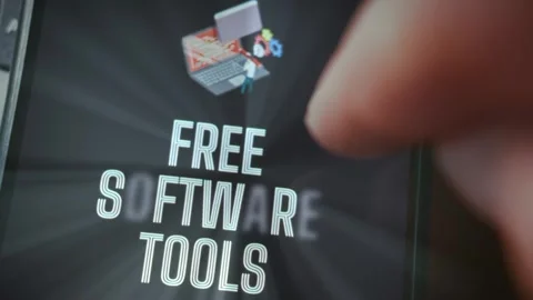 Free Software Tools graphic presentation viewed on smartphone Stock Footage 289096681