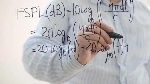 Free-space path loss  formula. Radio-Electronics. Video stock 75034064