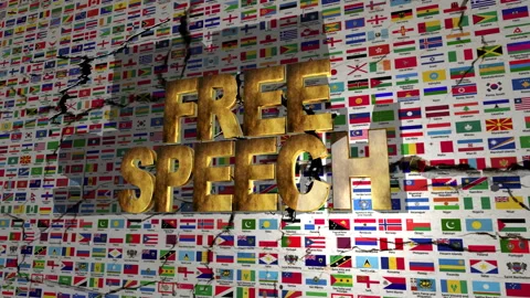 Free Speech Concept With Cracked World Flags Background Symbolizing Global .. Stock Footage 331959421