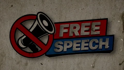Free Speech Concept with Crumbling Wall Effect Stock Footage 333011457