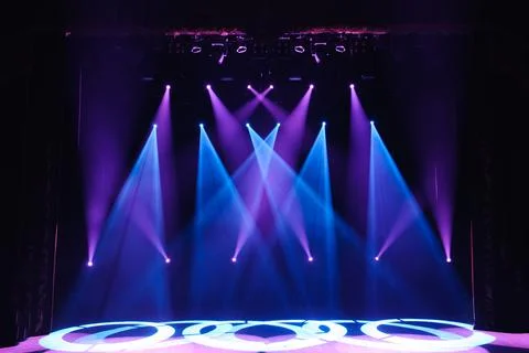 Free stage with lights, lighting devices on the consert. Stock Photos