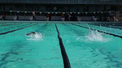 Free style swimming competition girls Athletic Stock Footage