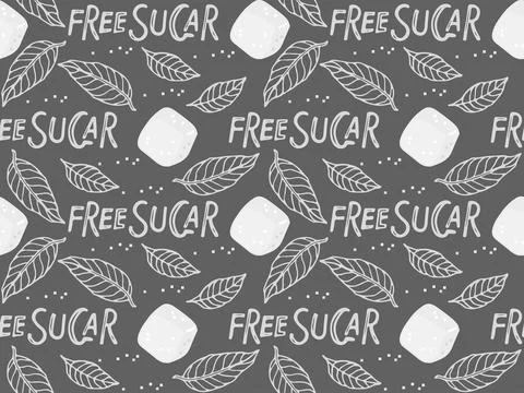 Free sugar seamless pattern. White sugar cube with handdrawn lettering and Illustrazione stock