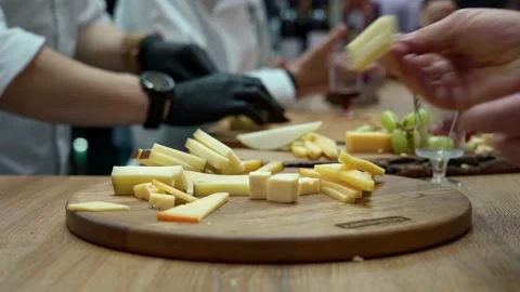 Free tasting of various types of cheeses Stock Footage 170187476
