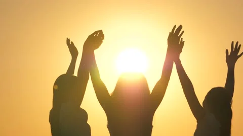 Free teens having fun raise their hands up. Fun, holiday, weekend. Dancing at Video stock 230347368
