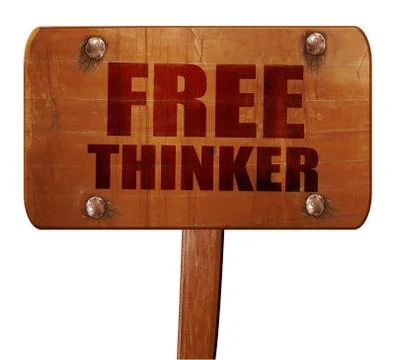 Free thinker, 3D rendering, text on wooden sign Stock Illustration