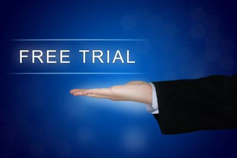 Free trial button on blue background Stock Photos