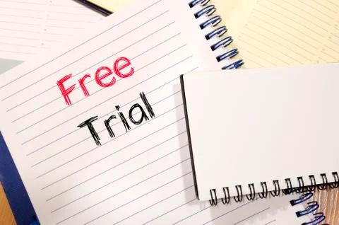 Free trial concept on notebook Stock Photos