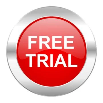 Free trial red circle chrome web icon isolated. Stock Illustration