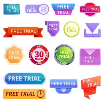 Free trial version icons set, cartoon style Stock Illustration