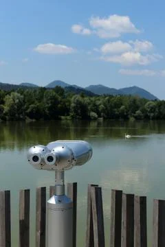 Free-use binoculars or tower viewer for tourists Stock Photos