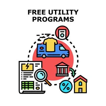 Free utility programs concept with cost saving services Stock Illustration