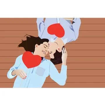 Free vector big isolated couple in love, happy young girl and boy in love Stock Illustration