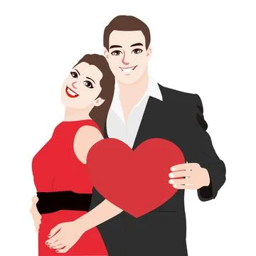 Free vector big isolated couple in love, happy young girl and boy in love Stock Illustration