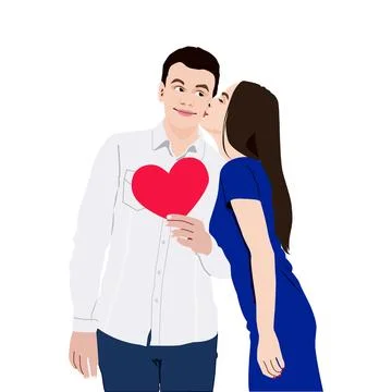 Free vector big isolated couple in love, happy young girl and boy in love Stock Illustration