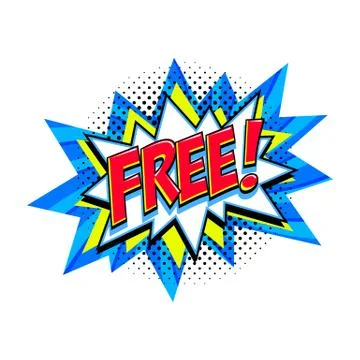 Free - vector comic style tag. Blue Free label on bang comic balloon - Pop art Stock Illustration