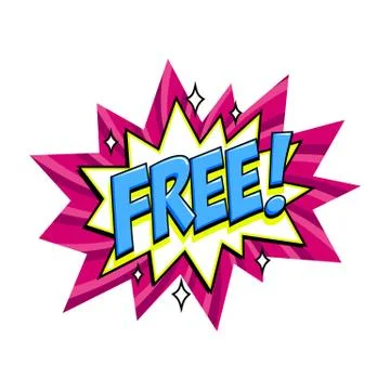 Free - vector comic style tag. Pink Free label on bang comic balloon - Pop art 스톡 일러스트