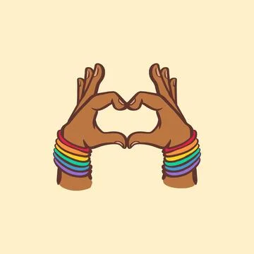 Free vector heart black hand gesture lgbt rainbow pride african love heart Stock Illustration