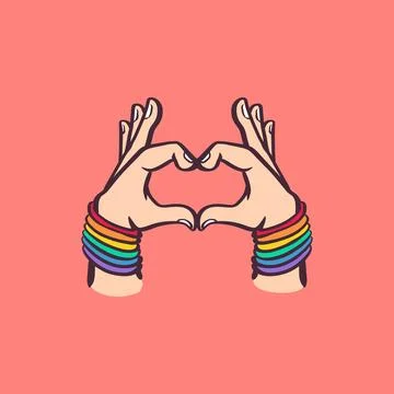 Free vector heart hand gesture lgbt rainbow pride Stock Illustration