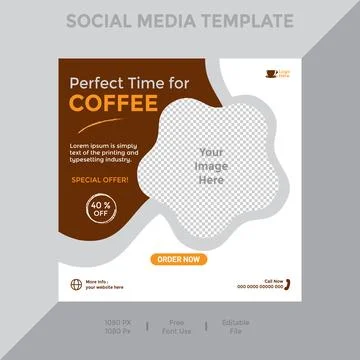 Free vector social media post template with coffee Stock Illustration