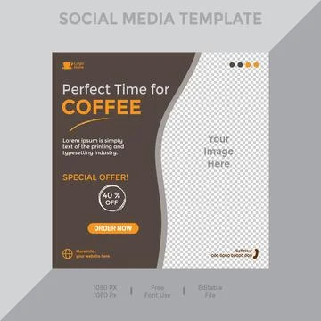 Free vector social media post template with coffee Stock Illustration