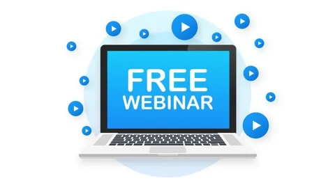 Free Webinar Icon, flat design style with red play button. Motion graphics. Stock Footage 158899275