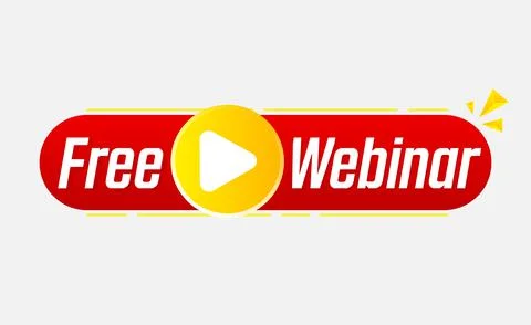 Free Webinar Icon, flat design style with red play button Stockillustratie