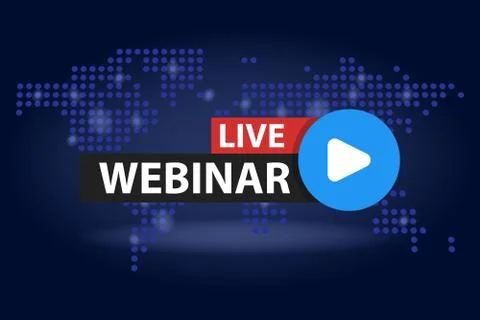 Free webinar play online button in blue dark world map background vector illu Stock Illustration