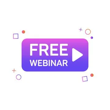 Free webinar play online button with geometric shapes on white background. Flat Stock Illustration