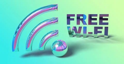 Free Wi-Fi 3D Render, colourful 3D Illustration. Stock Illustration