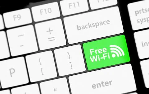 Free wi-fi button on keyboard with soft focus Stock Illustration