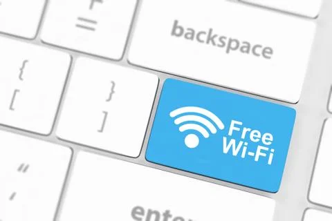 Free wi-fi button on keyboard with soft focus Stock Illustration