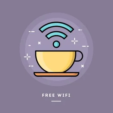 Free wi-fi, flat design thin line banner Illustrazione stock